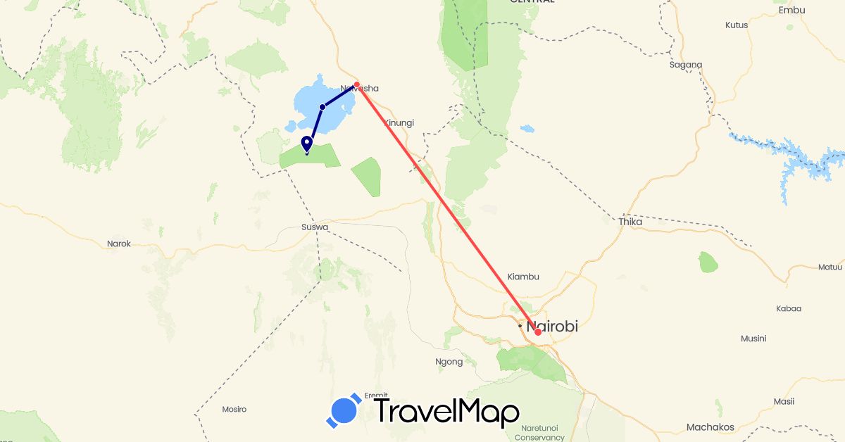 TravelMap itinerary: driving, hiking in Kenya (Africa)